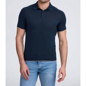NEW RAFFI florian cotton-modal blend polo sweater in navy